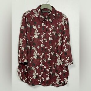 #12) Attention Sheer Burgundy Floral Button Down Shirt